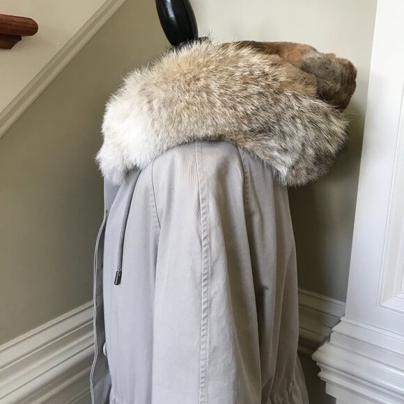 Yves Salomon YS Army Parka Coat Womens 42 XL Gray Fur Lined Waterproof Jacket - Picture 13 of 15